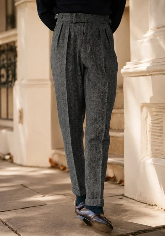 Men's Slim Fit Dress Pants with Pleated Front and Wool Blend Tweed 5