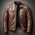 Men's Slim Fit Faux Leather Zipper Jacket with Four Pockets 0