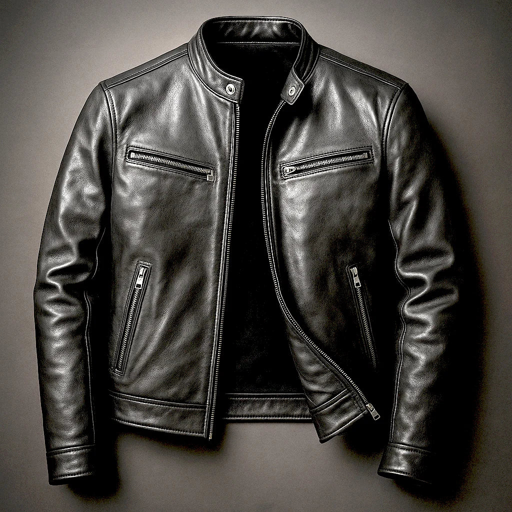 Men's Slim Fit Faux Leather Zipper Jacket with Four Pockets 1
