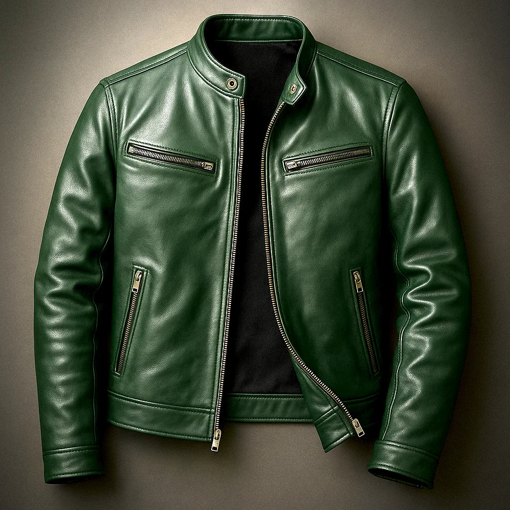 Men's Slim Fit Faux Leather Zipper Jacket with Four Pockets 2