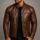 Men's Slim Fit Faux Leather Zipper Jacket with Four Pockets 4