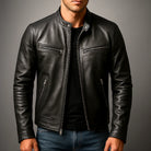 Men's Slim Fit Faux Leather Zipper Jacket with Four Pockets 5