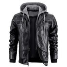 Men's Slim Fit Leather Winter Coat with Hood 0