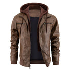 Men's Slim Fit Leather Winter Coat with Hood 1