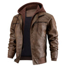 Men's Slim Fit Leather Winter Coat with Hood 2