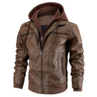 Men's Slim Fit Leather Winter Coat with Hood 3
