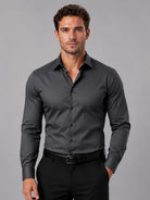 Men's Slim Fit Long Sleeve Dress Shirt with Classic Spread Collar - 1