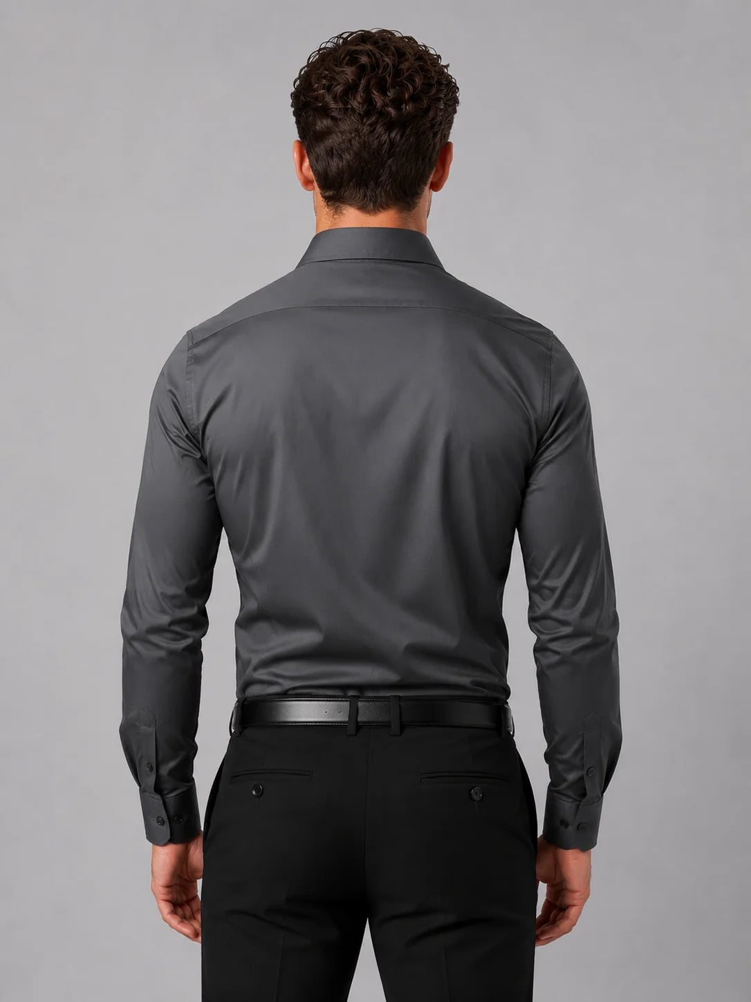 Men's Slim Fit Long Sleeve Dress Shirt with Classic Spread Collar - 2