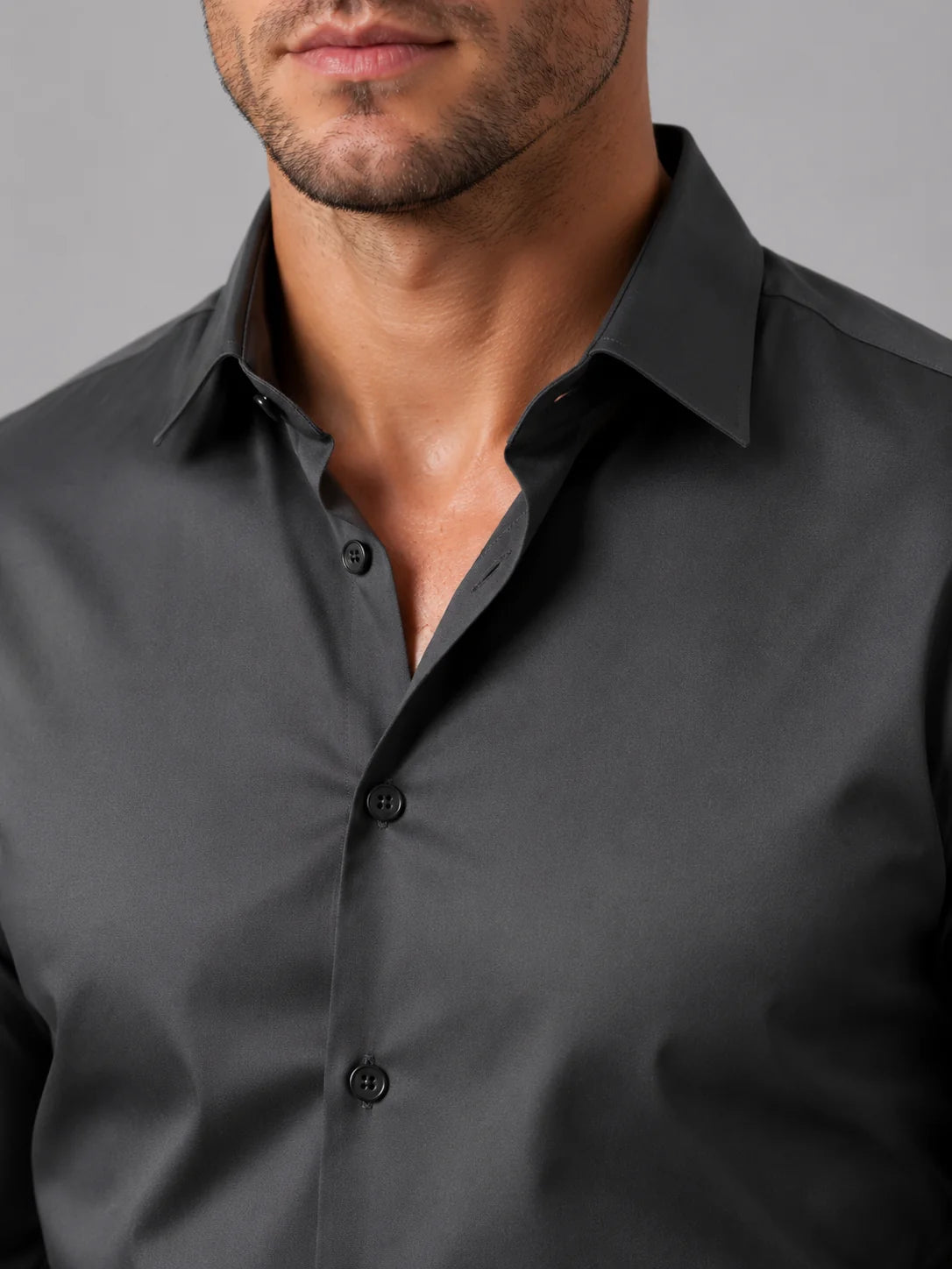 Men's Slim Fit Long Sleeve Dress Shirt with Classic Spread Collar - 3