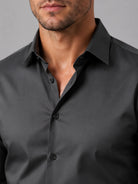 Men's Slim Fit Long Sleeve Dress Shirt with Classic Spread Collar - 3