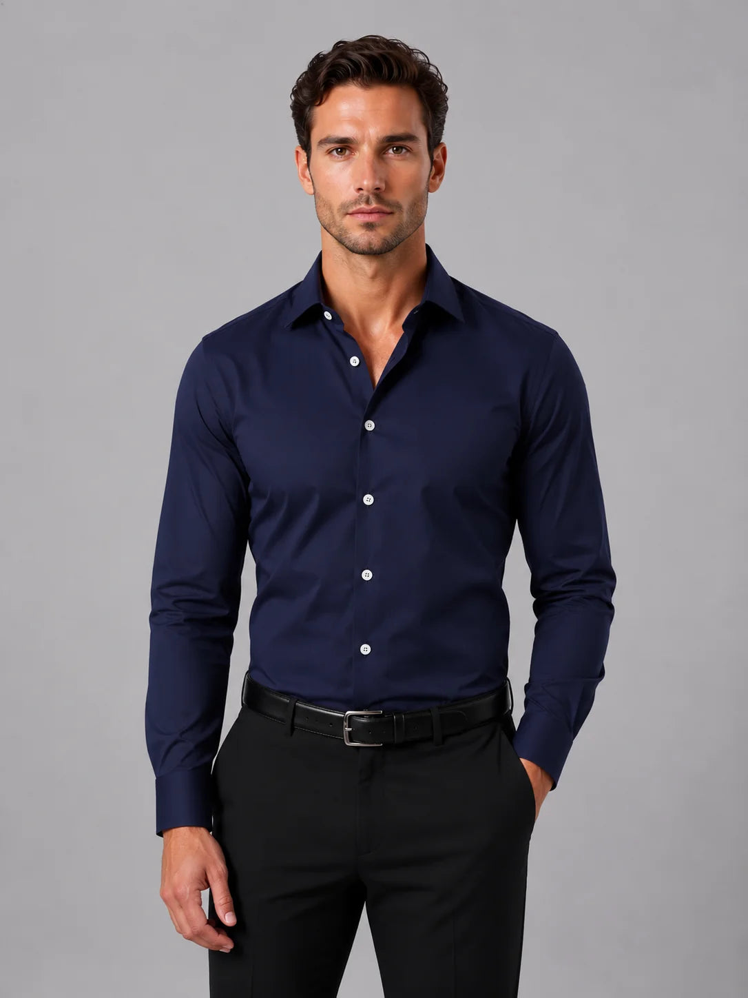 Men's Slim Fit Long Sleeve Dress Shirt with Classic Spread Collar - 4