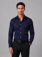 Men's Slim Fit Long Sleeve Dress Shirt with Classic Spread Collar - 4