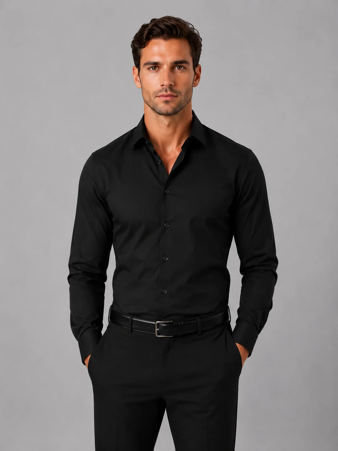 Men's Slim Fit Long Sleeve Dress Shirt with Classic Spread Collar - 5