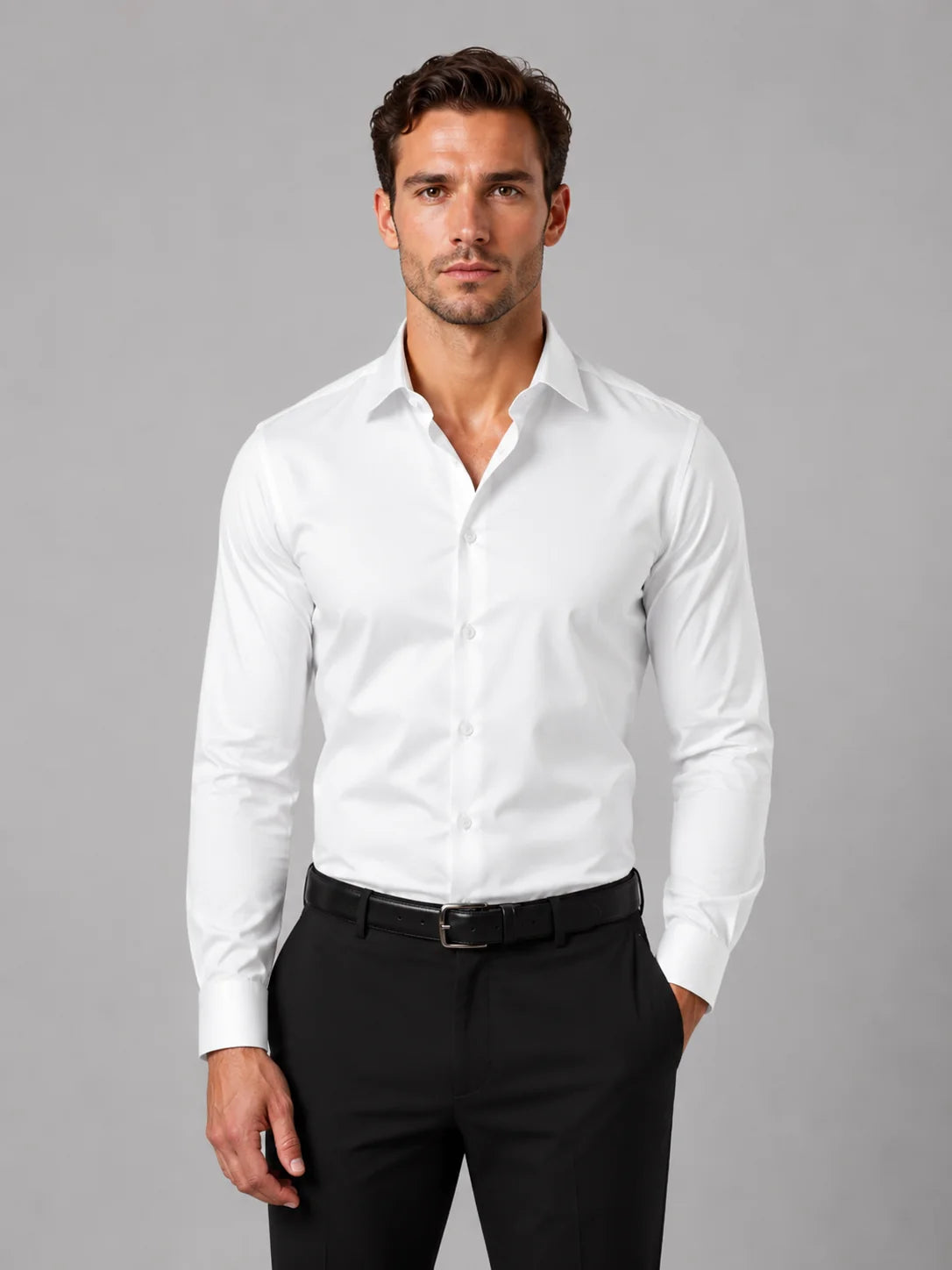 Men's Slim Fit Long Sleeve Dress Shirt with Classic Spread Collar - 6