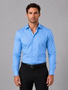 Men's Slim Fit Long Sleeve Dress Shirt with Classic Spread Collar - 7
