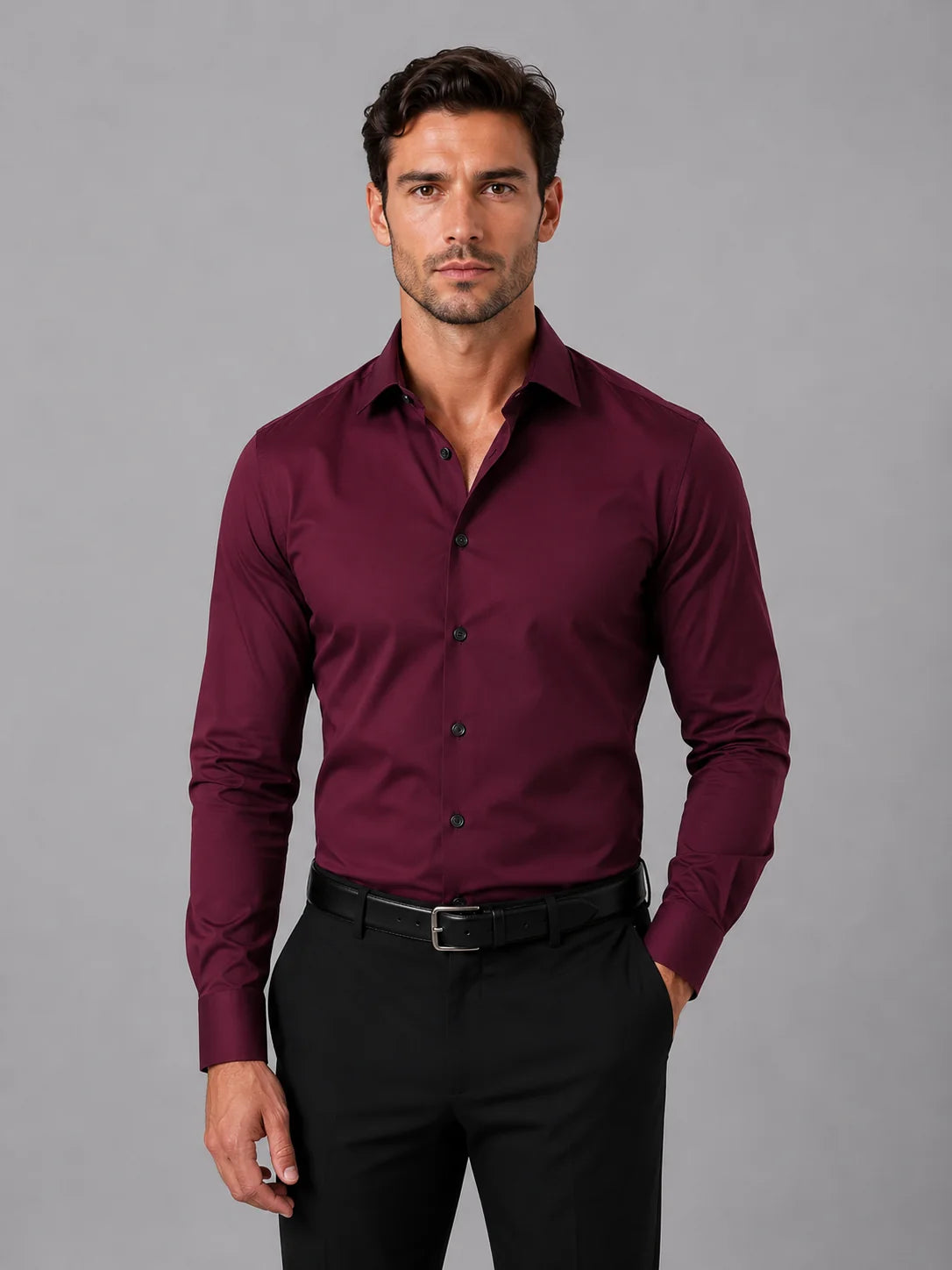 Men's Slim Fit Long Sleeve Dress Shirt with Classic Spread Collar - 8