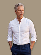 Men's Slim Fit Stand Collar Button-Up Shirt with Smooth Finish 0