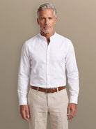 Men's Slim Fit Stand Collar Button-Up Shirt with Smooth Finish 1