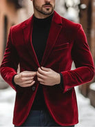 Men's Slim Fit Velvet Single-Breasted Blazer 1