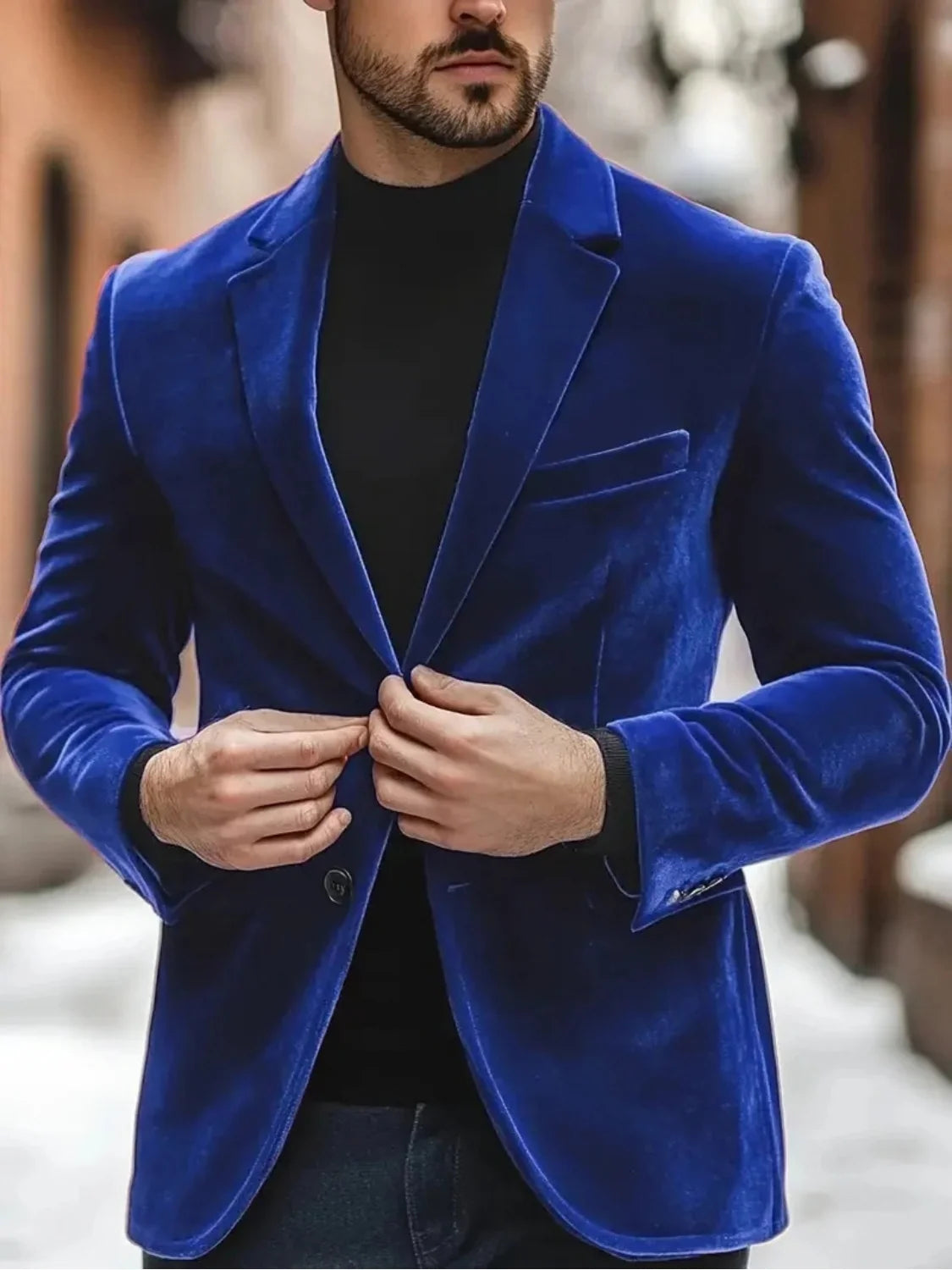 Men's Slim Fit Velvet Single-Breasted Blazer 2