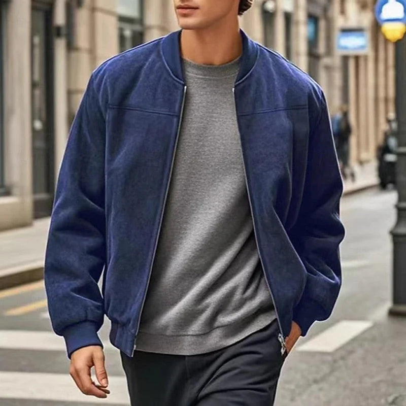 Men's Stand-Collar Zip Jacket with Regular Fit and Front Pockets 1