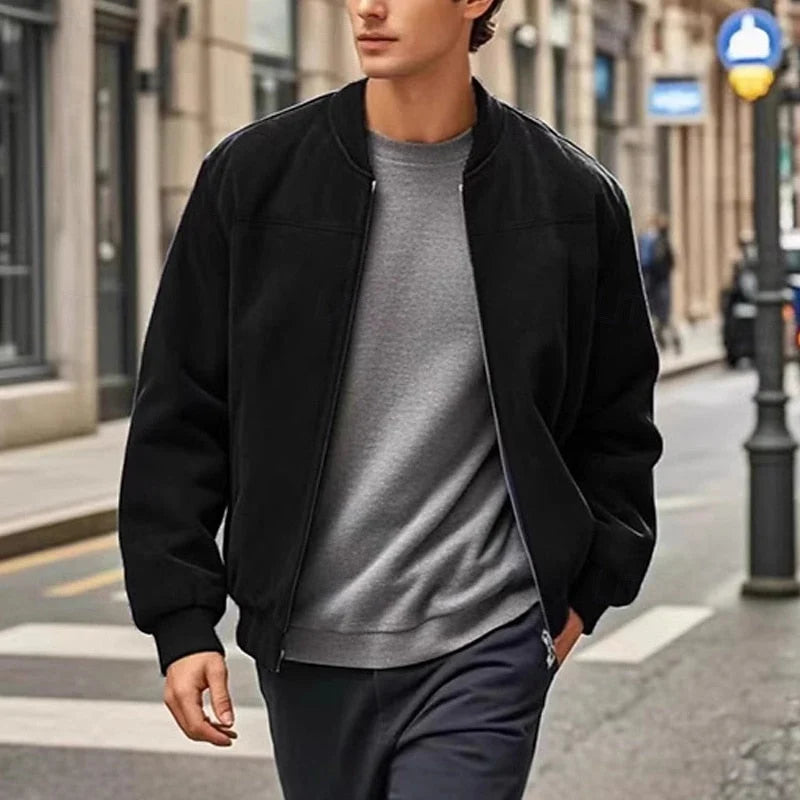 Men's Stand-Collar Zip Jacket with Regular Fit and Front Pockets 10