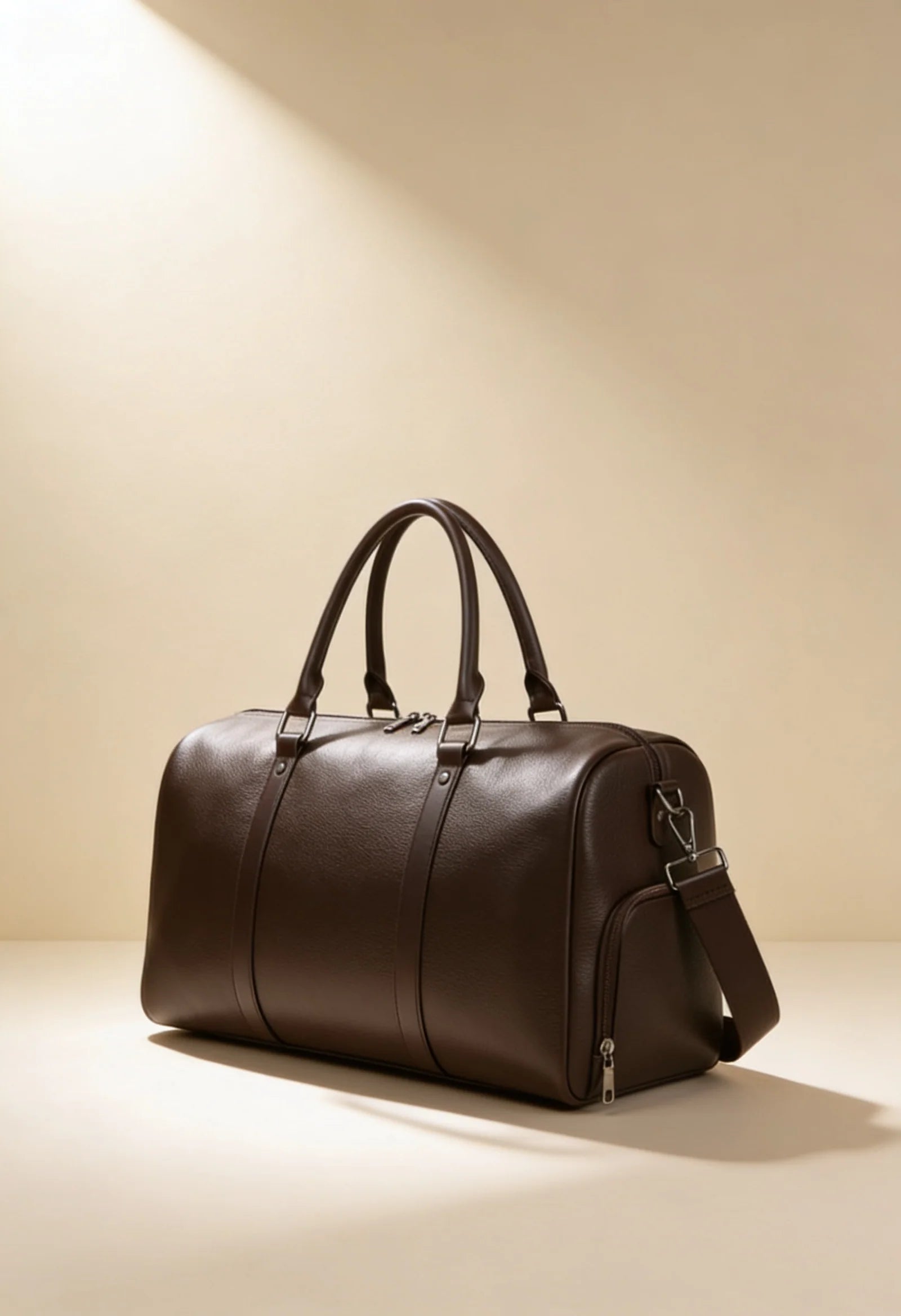 Men's Structured Leather-Look Duffle Bag with Adjustable Shoulder Strap 0