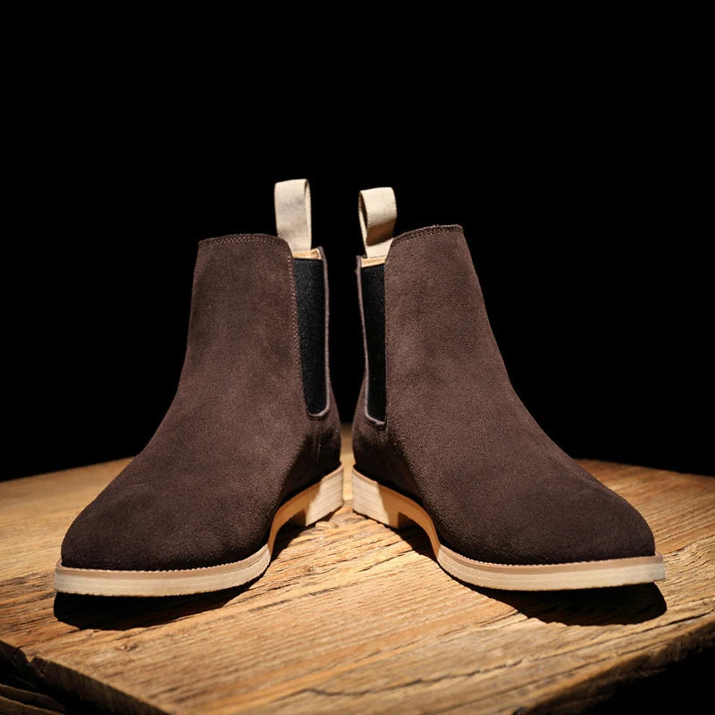 Men's Suede Chelsea Boots with Elastic Side Panels and Durable Rubber Sole 7