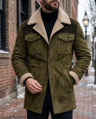 Men's Suede Coat with Plush Shearling Collar 1