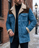 Men's Suede Coat with Plush Shearling Collar 3