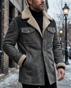 Men's Suede Coat with Plush Shearling Collar 4