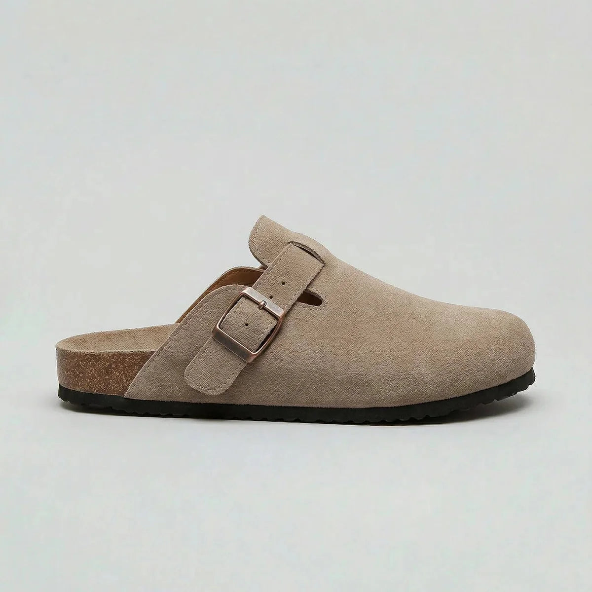Men's Suede Slip-On Clogs with Adjustable Buckle and Cork-Style Footbed 0