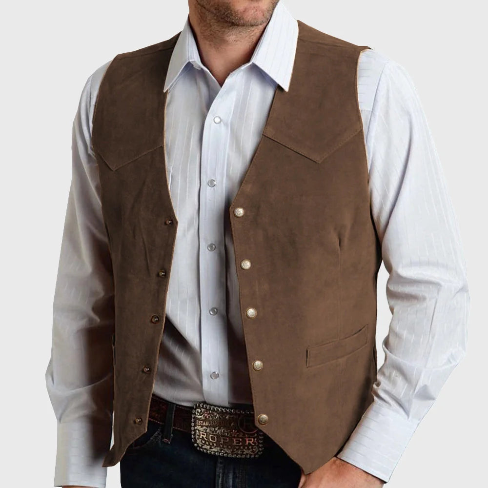 Men's Suede Western Snap-Front Vest with Tailored Fit and Functional Welt Pockets 0