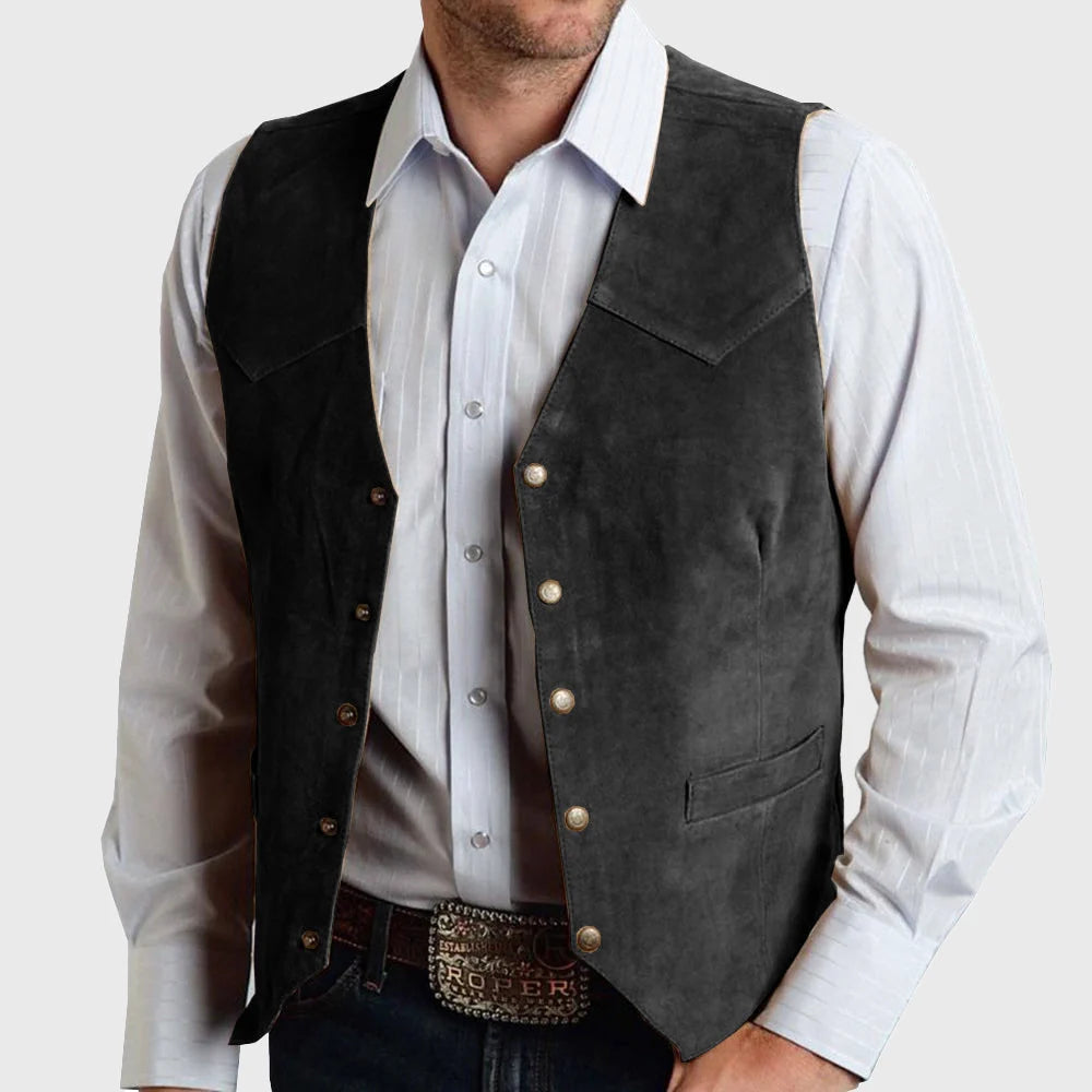 Men's Suede Western Snap-Front Vest with Tailored Fit and Functional Welt Pockets 1