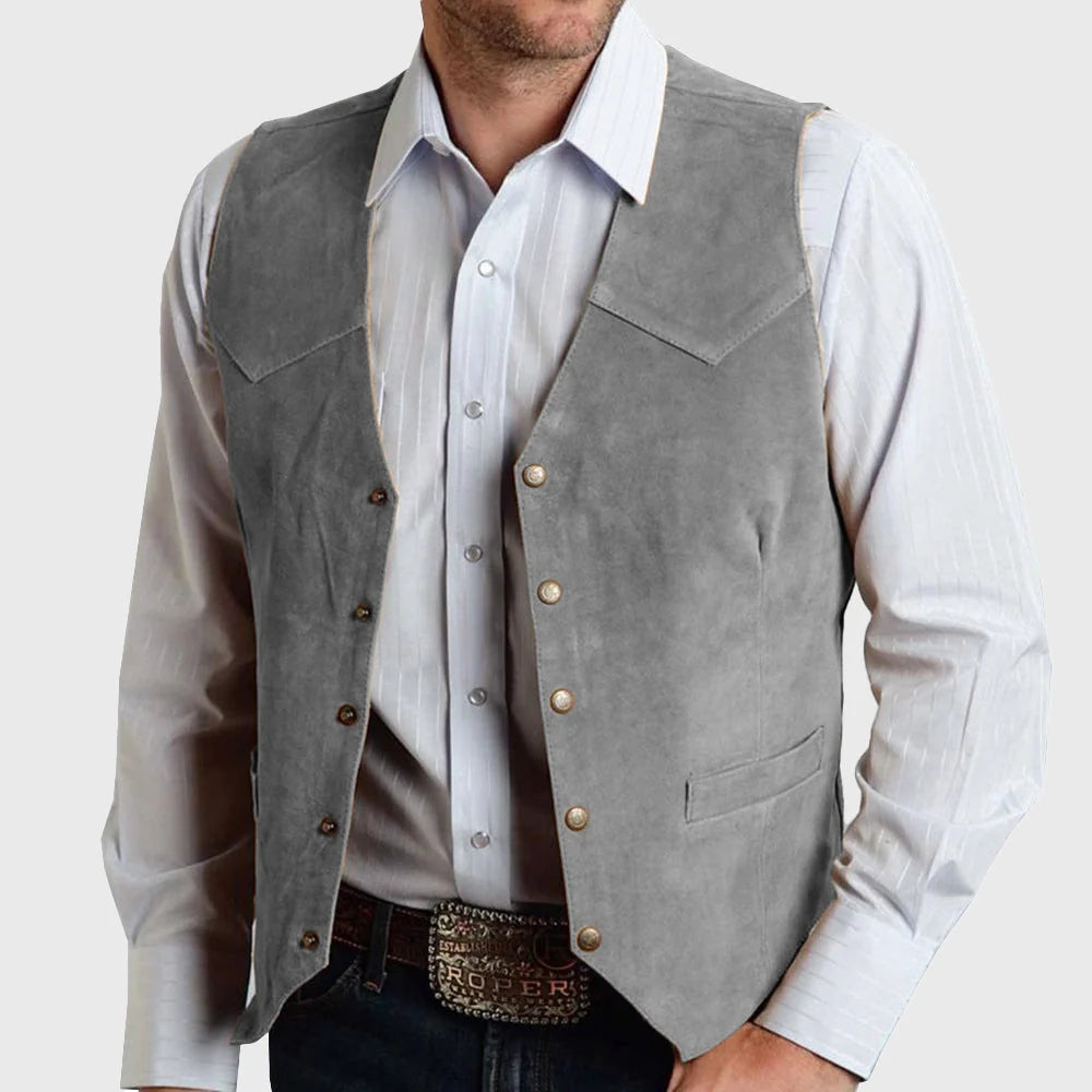 Men's Suede Western Snap-Front Vest with Tailored Fit and Functional Welt Pockets 2