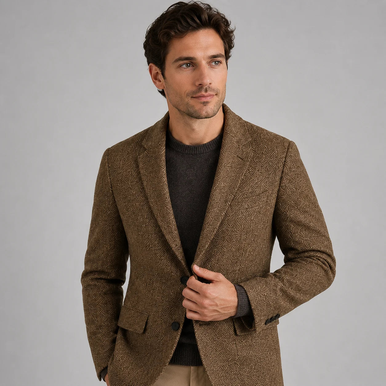 Men's Tailored Herringbone Wool-Blend Blazer 0