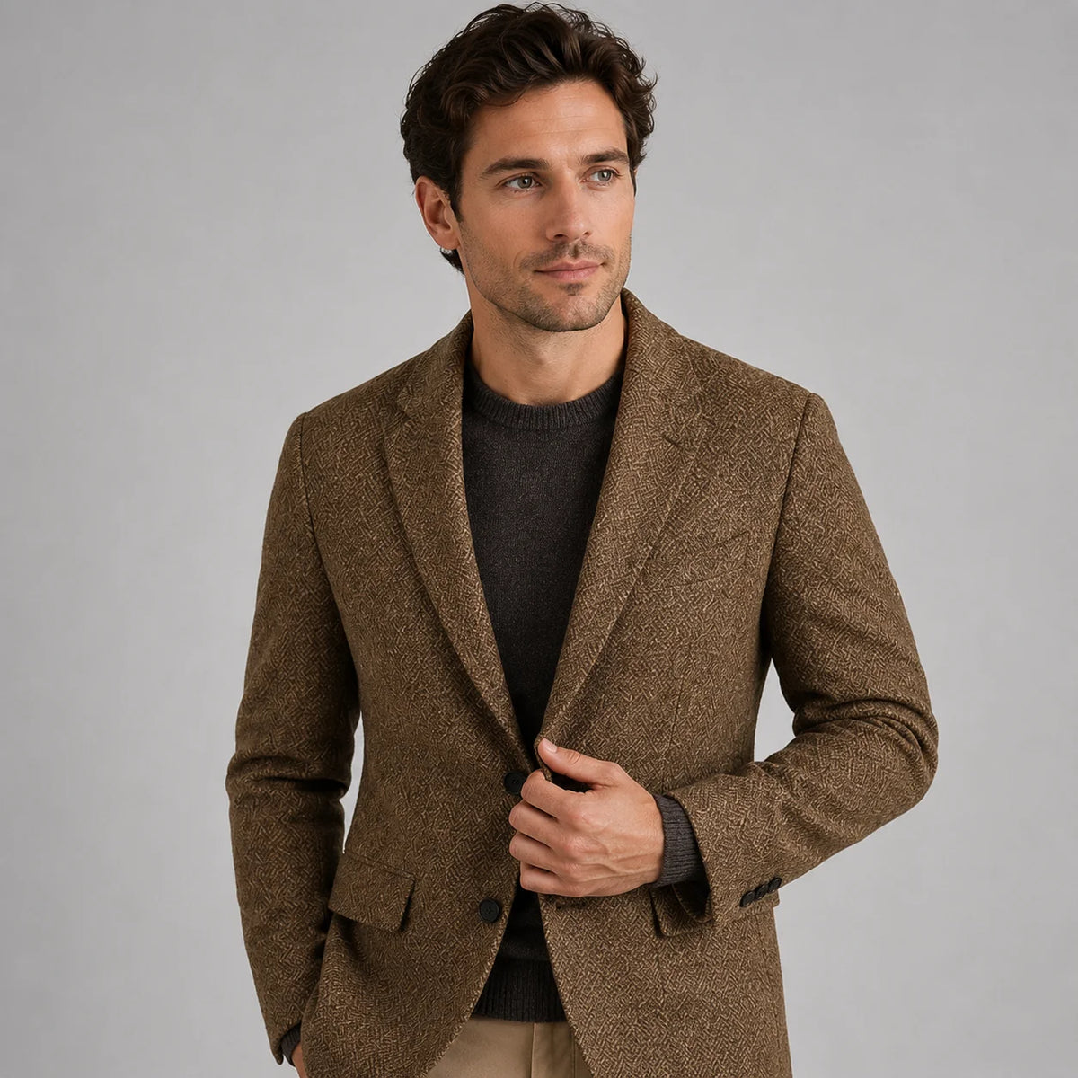 Men's Tailored Herringbone Wool-Blend Blazer 0