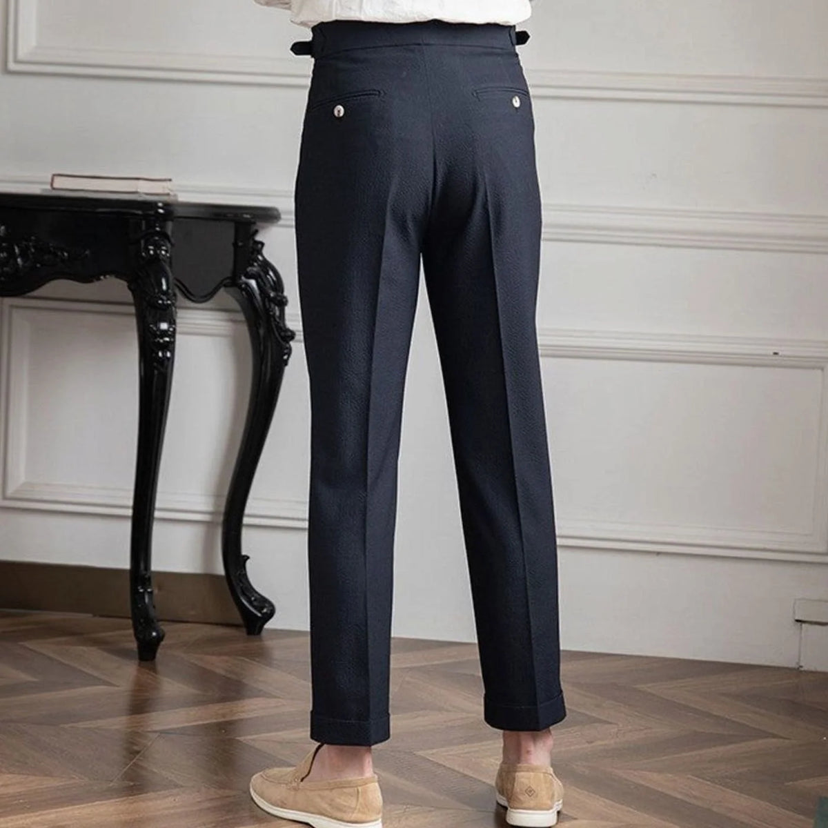 Men's Tailored High-Rise Pleated Trousers with Cuffed Hem 2