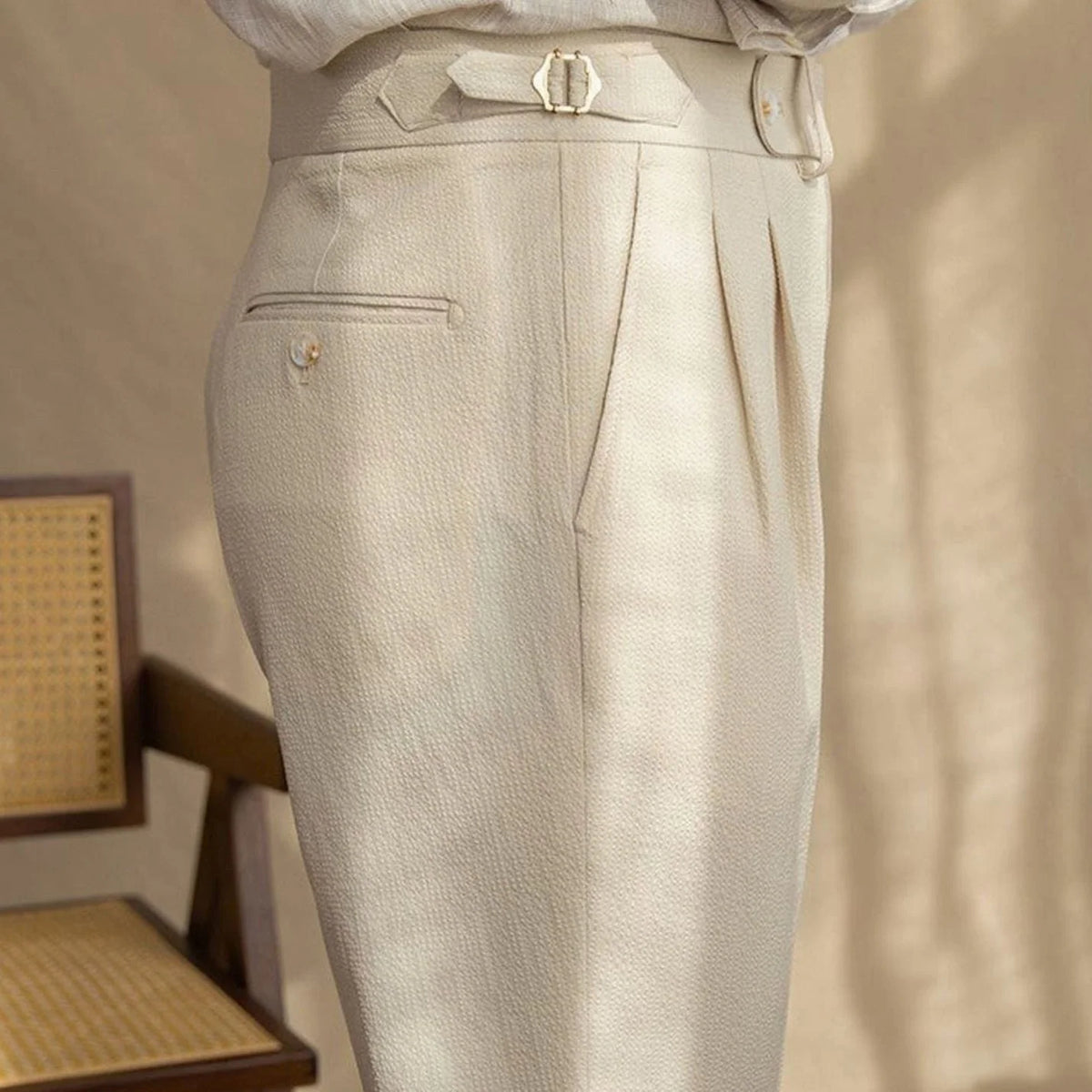 Men's Tailored High-Rise Pleated Trousers with Cuffed Hem 8