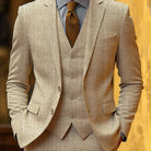 Men's Tailored Three-Piece Suit with Herringbone Pattern 0
