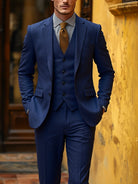 Men's Tailored Three-Piece Suit with Herringbone Pattern 6