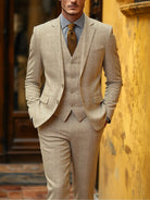 Men's Tailored Three-Piece Suit with Herringbone Pattern 7