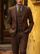 Men's Tailored Three-Piece Suit with Herringbone Pattern 8