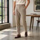 Men's Tailored Wool Herringbone Tapered Pants 0