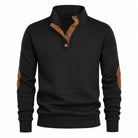 Men's Textured Mock Neck Sweater with Contrast Button Placket and Elbow Patches 2