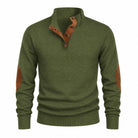 Men's Textured Mock Neck Sweater with Contrast Button Placket and Elbow Patches 5