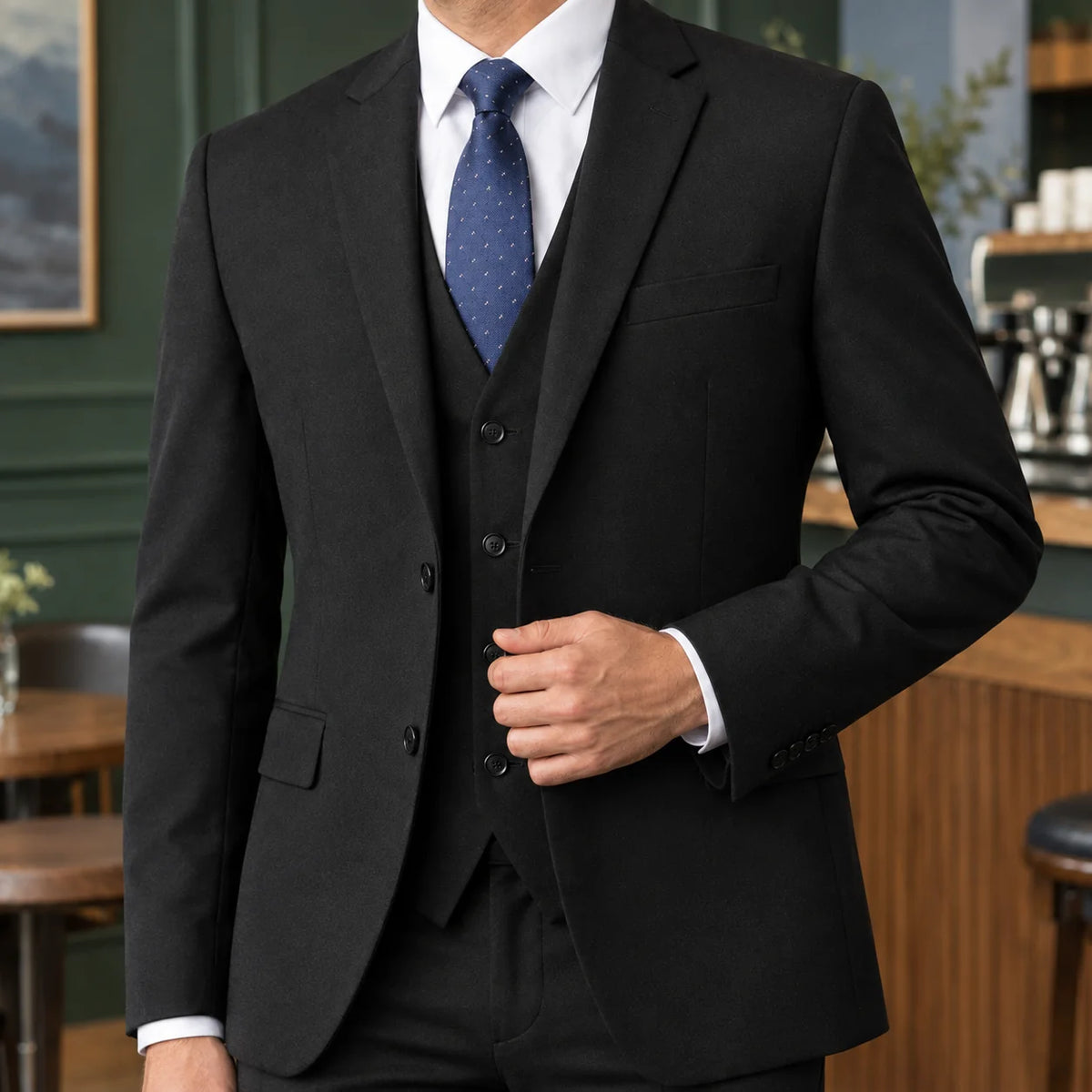 Men's Three-Piece Tailored Suit Set with Two-Button Blazer and Button-Front Vest 1