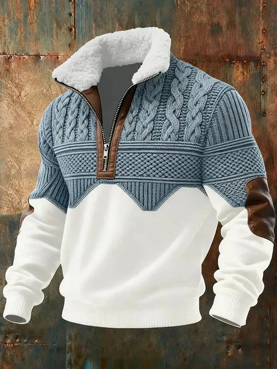 Men's Two-Tone Cable Knit Half-Zip Sweater 0