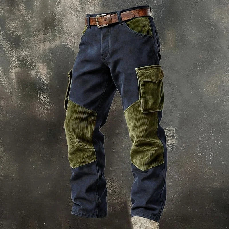 Men's Two-Tone Relaxed Fit Cargo Pants with Multiple Pockets 2