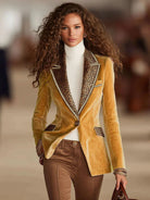 Men's Velvet Blazer Jacket with One-Button Closure and Leopard Print Accent 2